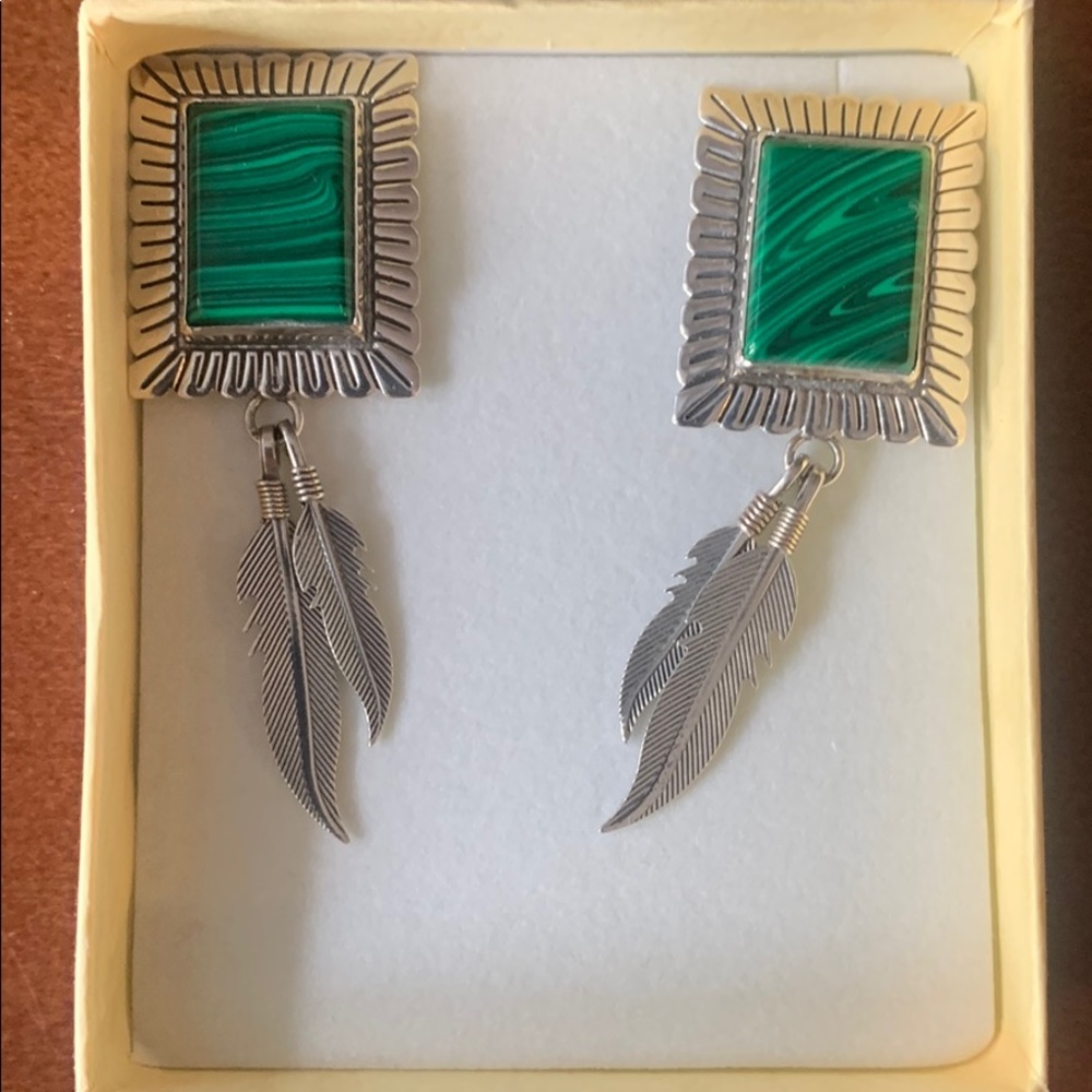 Sterling silver and malachite Navajo earrings